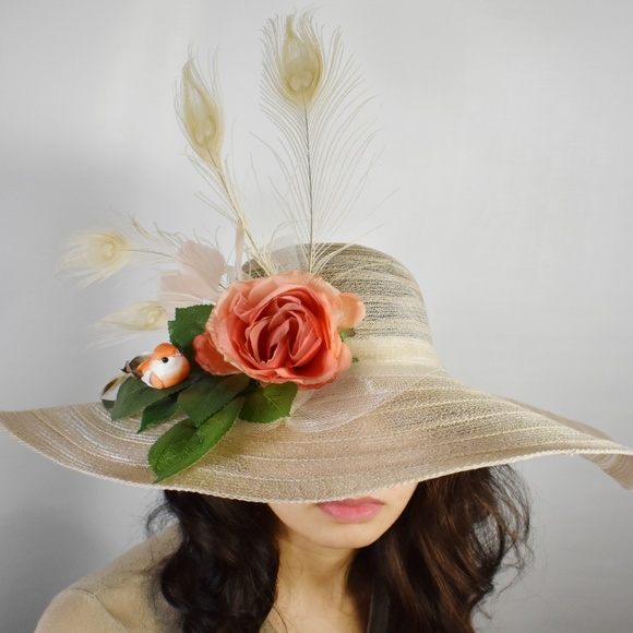 Flower Bird Wide Brim Kentucky Derby Hat